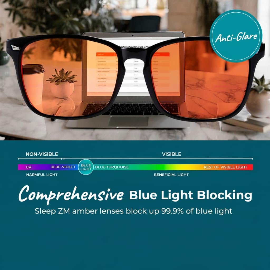 100% Blue Light Blocking Glasses - Women + Men - Better Sleep - Anti Eye Strain Protection - Computer Screens Gaming