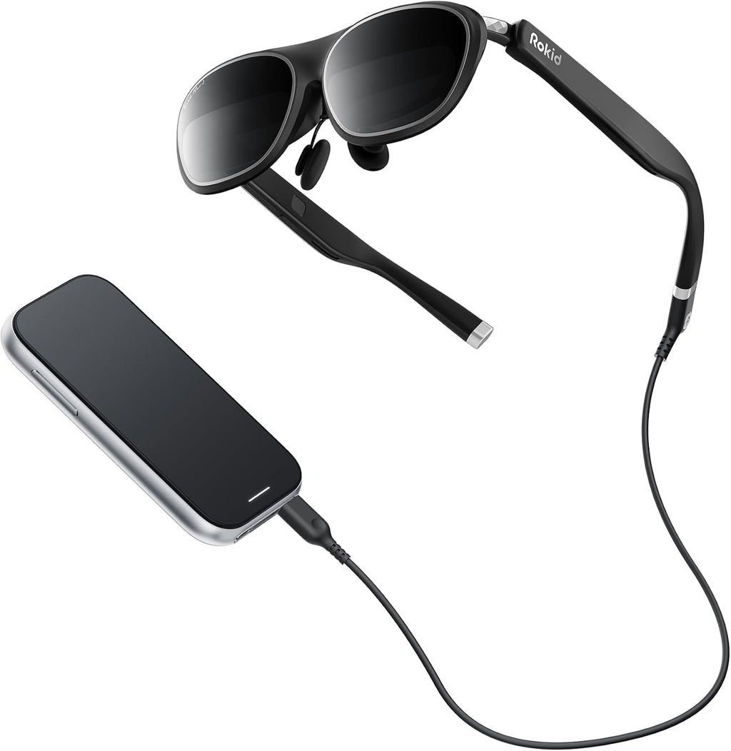 Rokid AR Spatial Video Glasses with 3-Screen Display  Max2 Black AR Glasses & Station2 Spatial Computer with 360" Micro-OLED  120Hz OLED  600 Nits  Multi-Tasking for Gaming