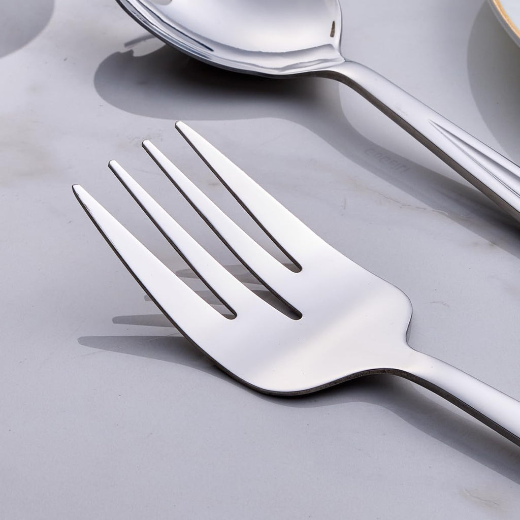 GoGeiLi Salad Server Set  9.5-inch Stainless Steel Salad Serving Utensil  2-Piece Large Salad Spoon and Fork Serving Set  Dishwasher Safe
