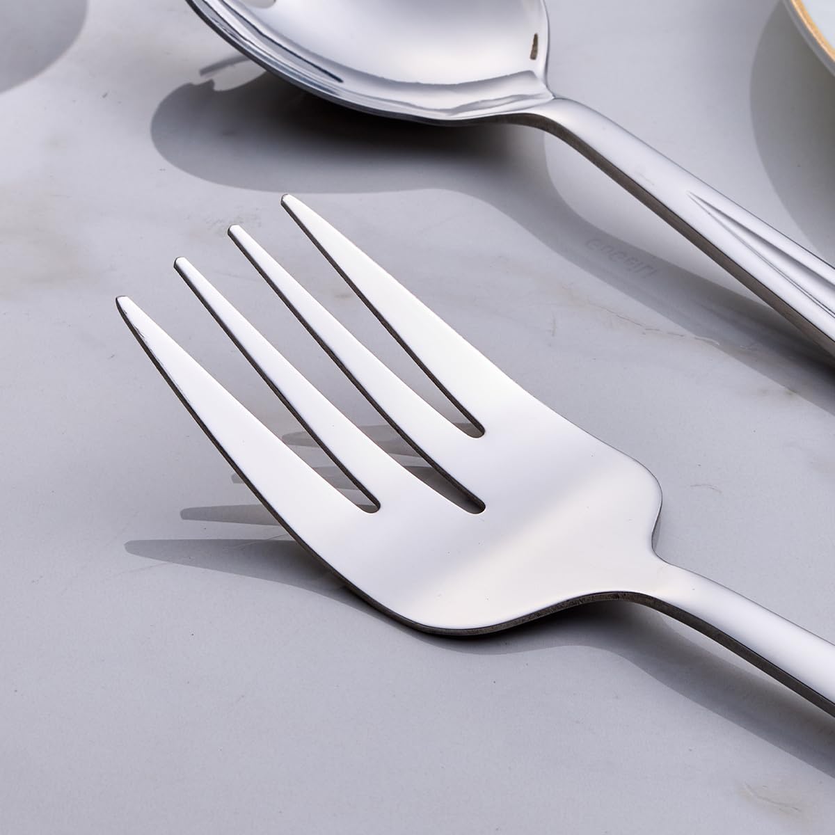 GoGeiLi Salad Server Set  9.5-inch Stainless Steel Salad Serving Utensil  2-Piece Large Salad Spoon and Fork Serving Set  Dishwasher Safe