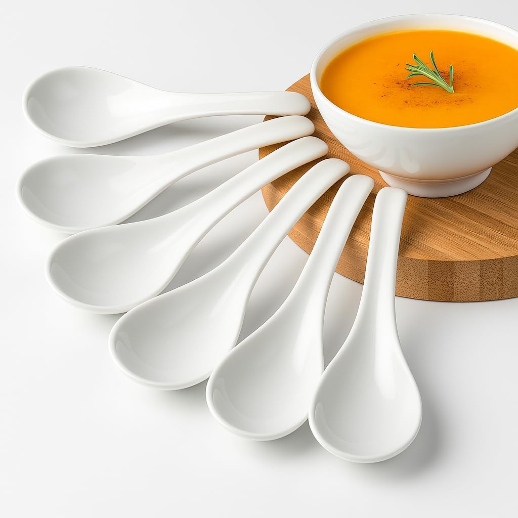 Asian Soup Spoons Set - Durable Melamine Spoon for Ramen  Miso  Japanese & Chinese Soups - Comfortable Grip  Dishwasher Safe & Long-Lasting - Perfect for Home & Restaurant Use | One Set/ 6PCS
