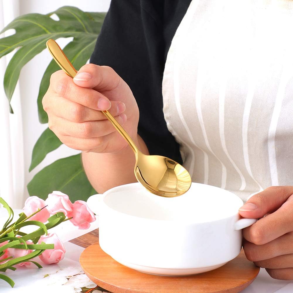 8-pieces Metal Round Soup Spoon 7.4-Inch Metal Korean Dinner Spoon Stainless Steel Table Spoons by Buyer Star