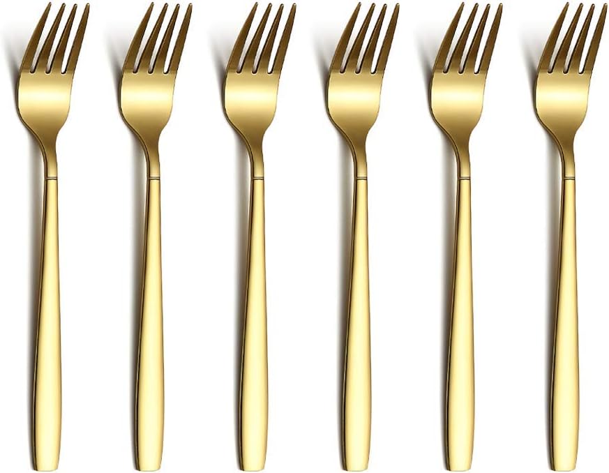 Berglander Gold Tea Fork  Stainless Steel Cake Fork Dessert Fork With Titanium Gold Plating 6.5 Inches Forks Pack of 6
