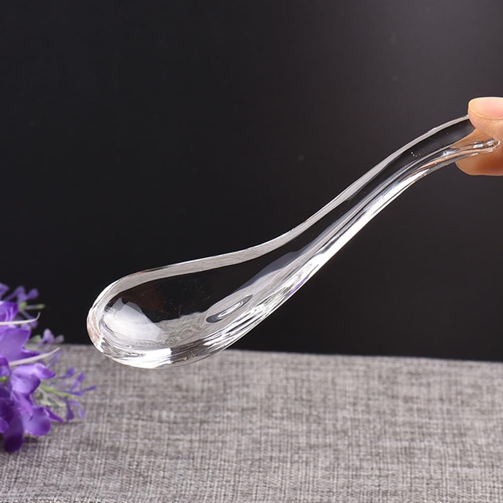 VOSAREA 2pcs Clear Glass Spoons Asian Soup Spoons Glass Foods Spoons Chinese Soup Spoons Asian Rice Spoon Japanese Wonton Soba Ramen Noodle Spoon