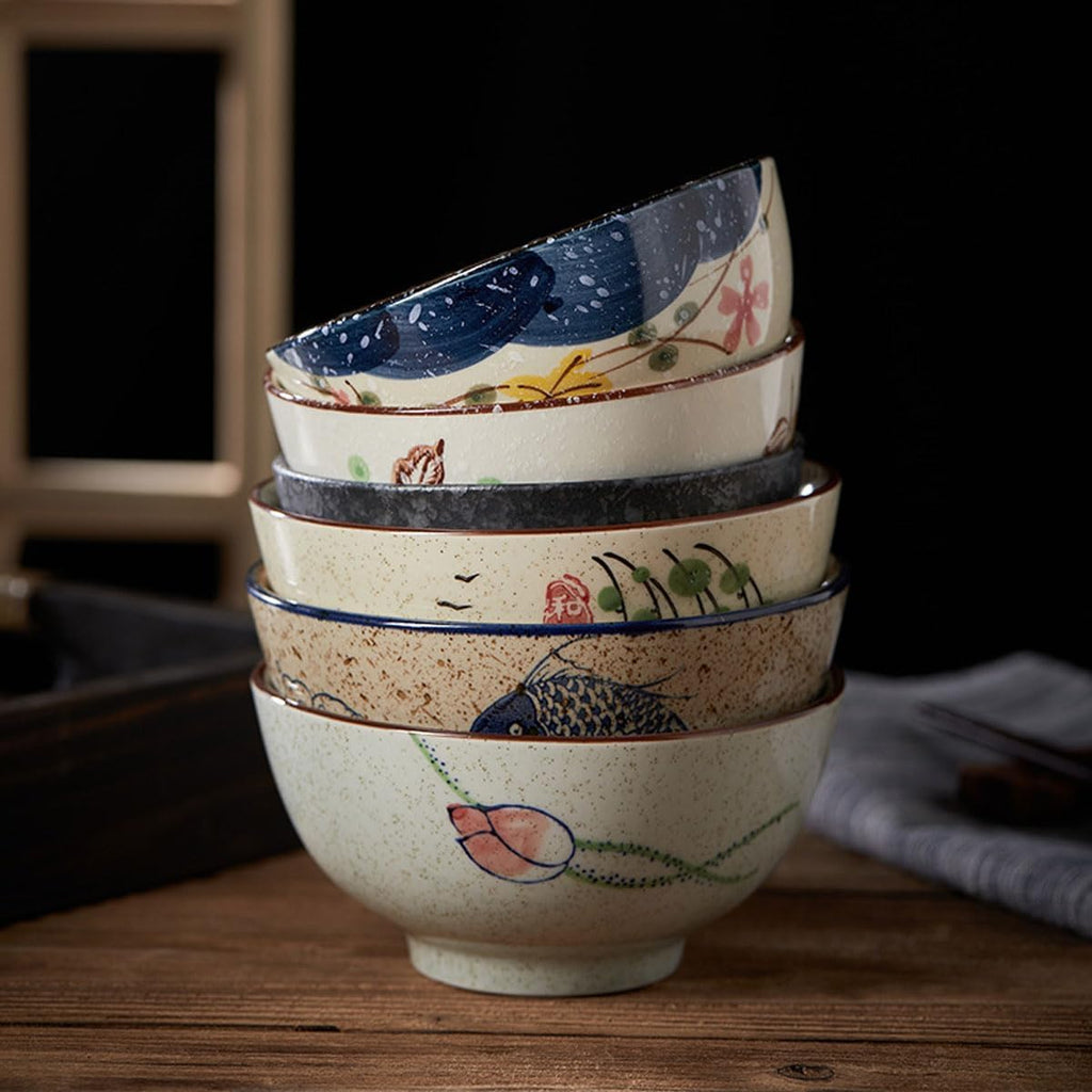 Cereal Bowls Set of 6，10 Oz Ceramic Soup Bowls 4.5 inch Color Kitchen Bowl for Cereal  Salad  Soup  Dessert  or Snacks (6-piece set)