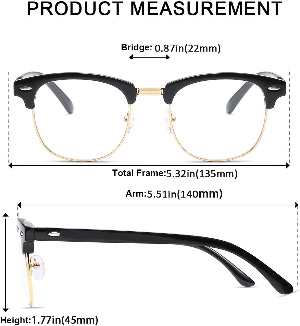Fashion Vintage Classic Semi-Rimless Half Frame Clear Lens Glasses