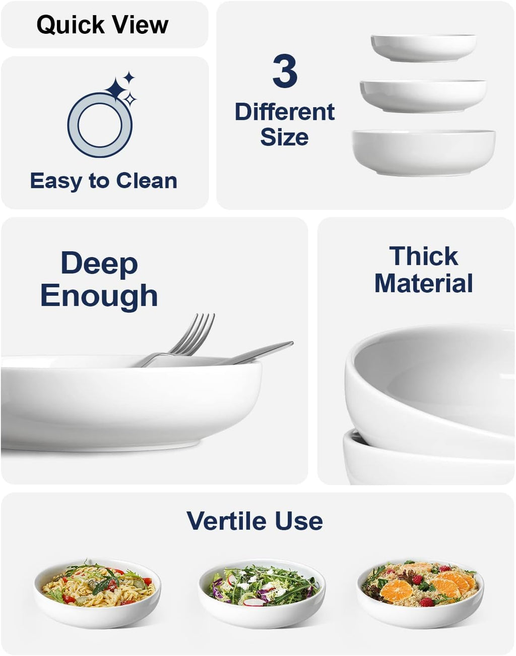 LE TAUCI Pasta Bowls 45 oz  Salad Bowls Set for Serving Soup  Pasta  Noodle  Dinner  Large Kitchen Bowl Plates  Microwave Safe - 8.5 Inch  Set of 4  White