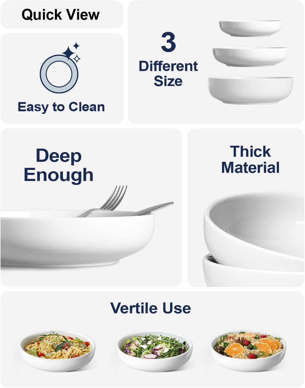 LE TAUCI Pasta Bowls 45 oz  Salad Bowls Set for Serving Soup  Pasta  Noodle  Dinner  Large Kitchen Bowl Plates  Microwave Safe - 8.5 Inch  Set of 4  White