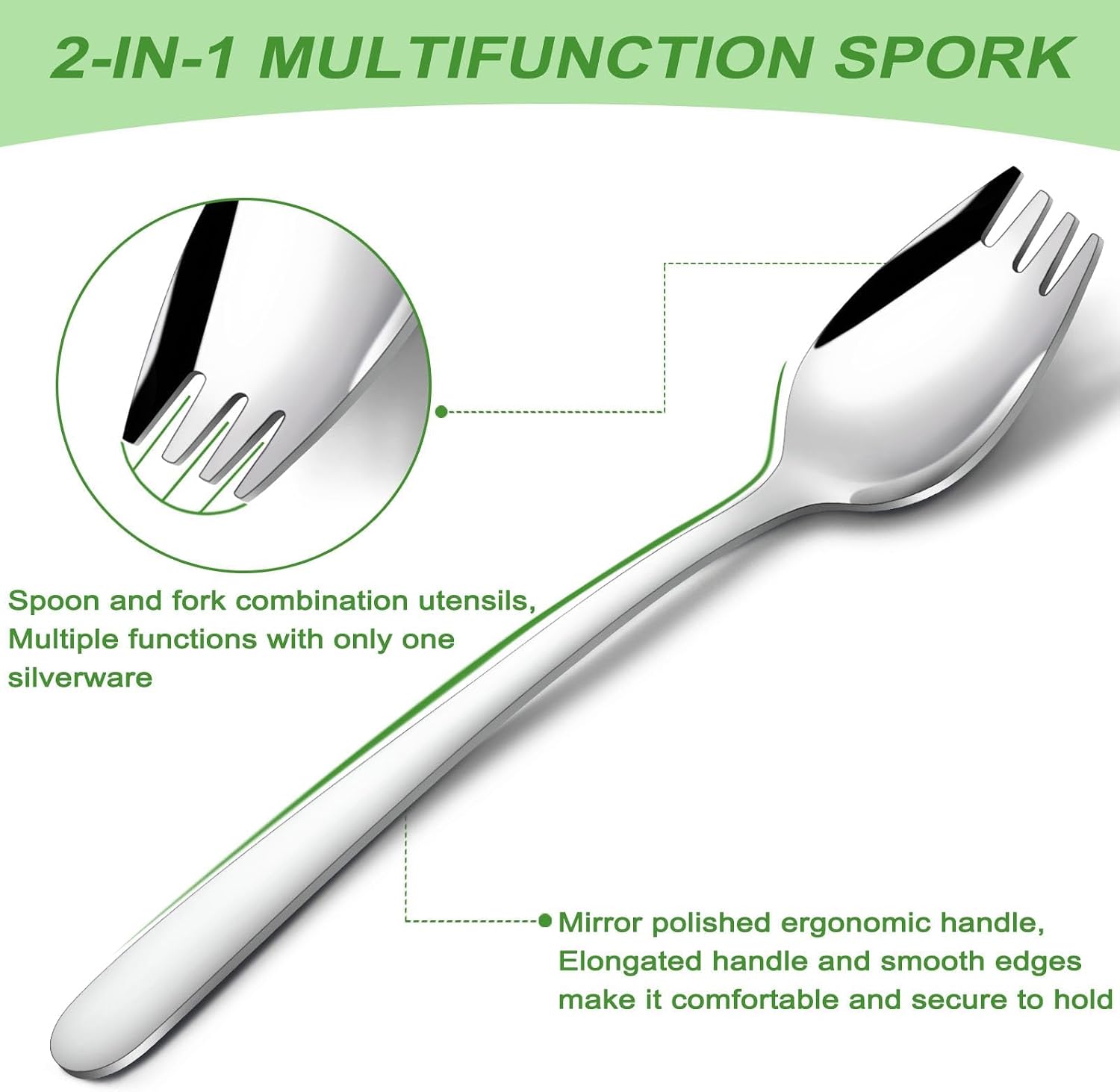 Sporks - 16-Pack Stainless Steel Sporks  7.2 Inch Metal Spork Set for Pasta  Soup  Dessert  Household Use  Camping  Hiking