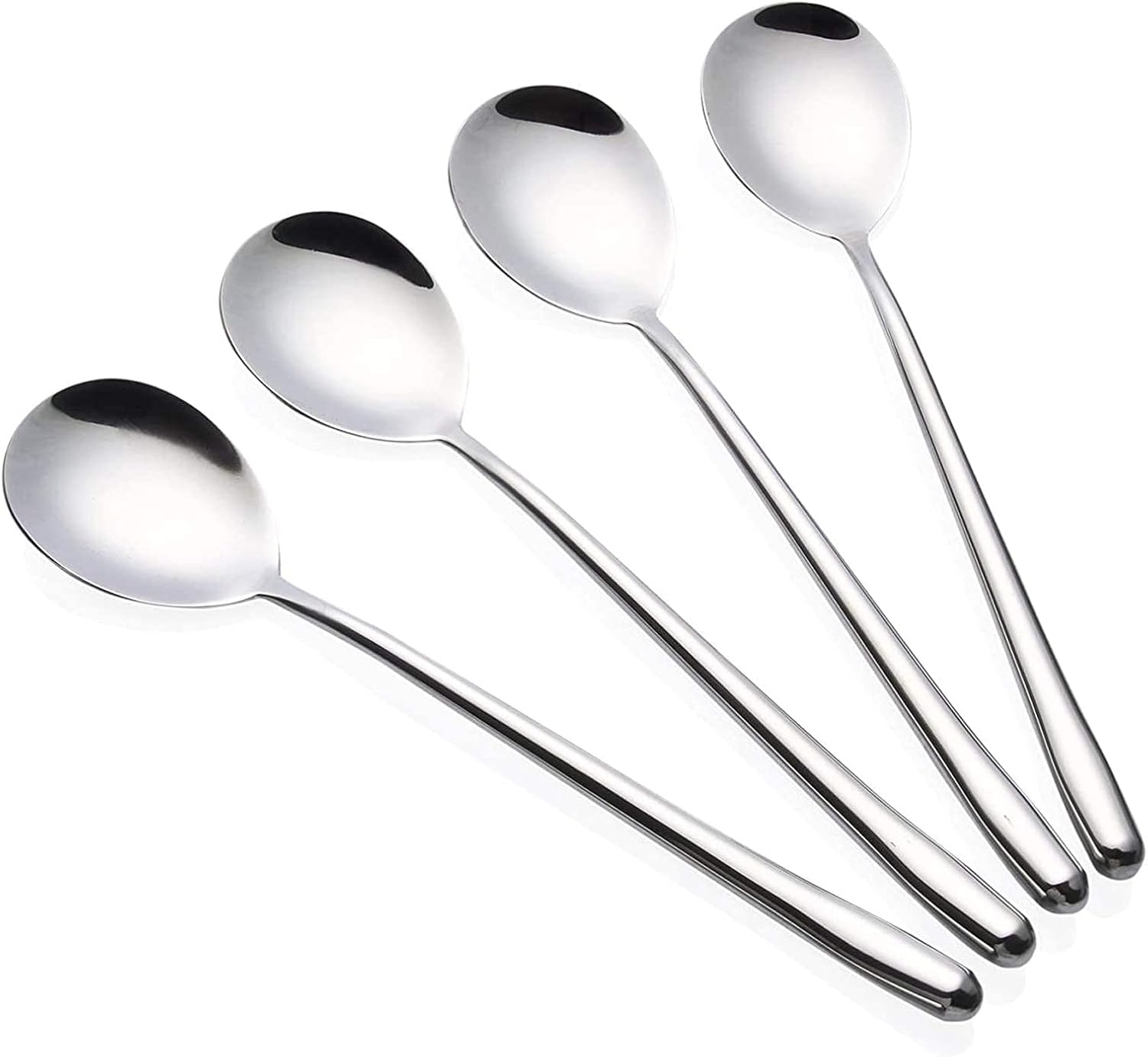 Stainless Steel Spoon Long handle Great Circle Soup Spoons Korean Long Handled Soup Spoon Stainless Steel Round handle Bar Spoons Silver Set of 4