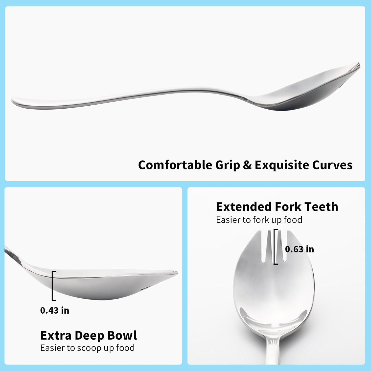 Alata Sporks  8-Pack Food-grade Stainless Steel Sporks  7.4 Inches Long Handle Salad Forks For Dessert  Ice Cream  Salad  Soup  Noodle  Spaghetti  Dishwasher Safe