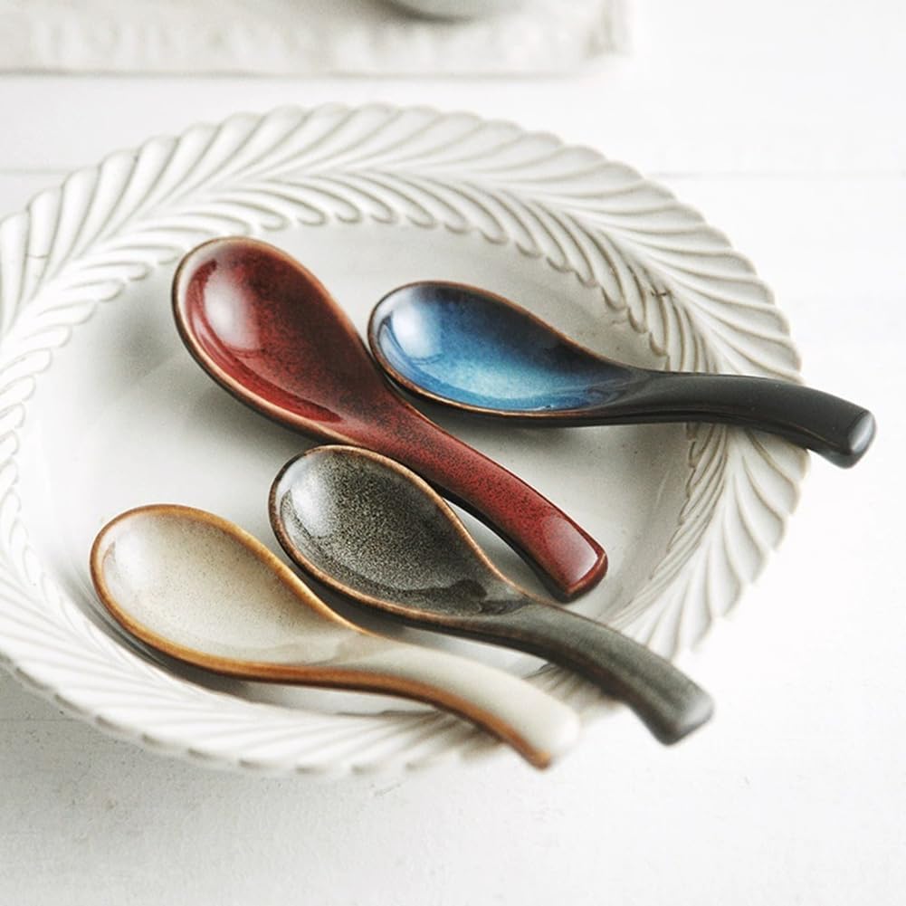 5.5-Inch Asian Soup Spoons  Non-Slip Bottom  Ceramic Soup Spoons for Pho  Ramen  Chinese Vietnamese Wonton  Dumplings and Korean Soups  Set of 4