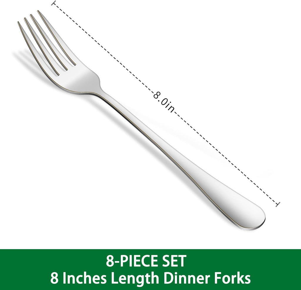 Dinner Forks 8-Piece 8 Inches Stainless Steel Table Fork Dishwasher Safe Flatware Forks Food Grade Mirror Polishing Silverware Main Fork For Home Restaurant Or Hotel