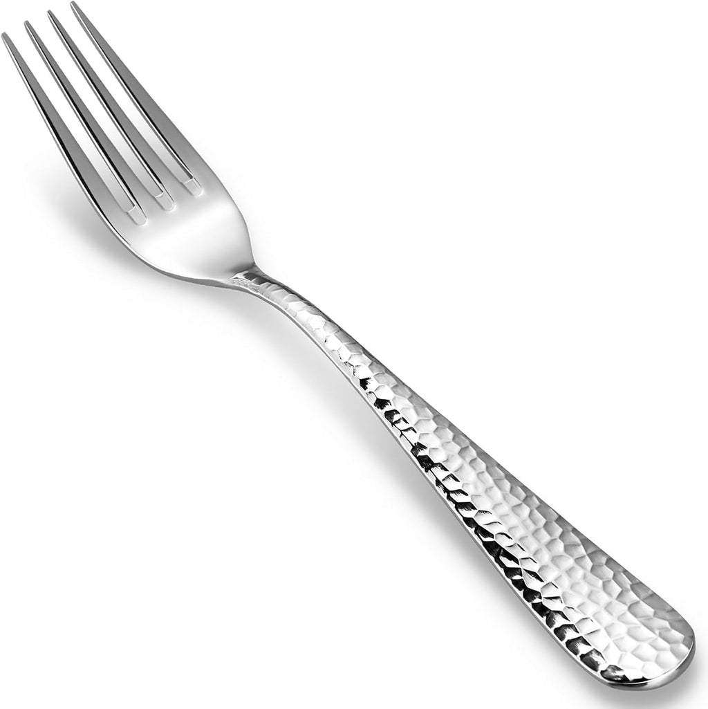 KEAWELL Premium 4-Piece Louise Hammered Fork Set  18/10 Stainless Steel  Fine Fork Set with Round Edge  Brightly-Mirror polished  Dishwasher Safe. (4  8" Dinner Forks)