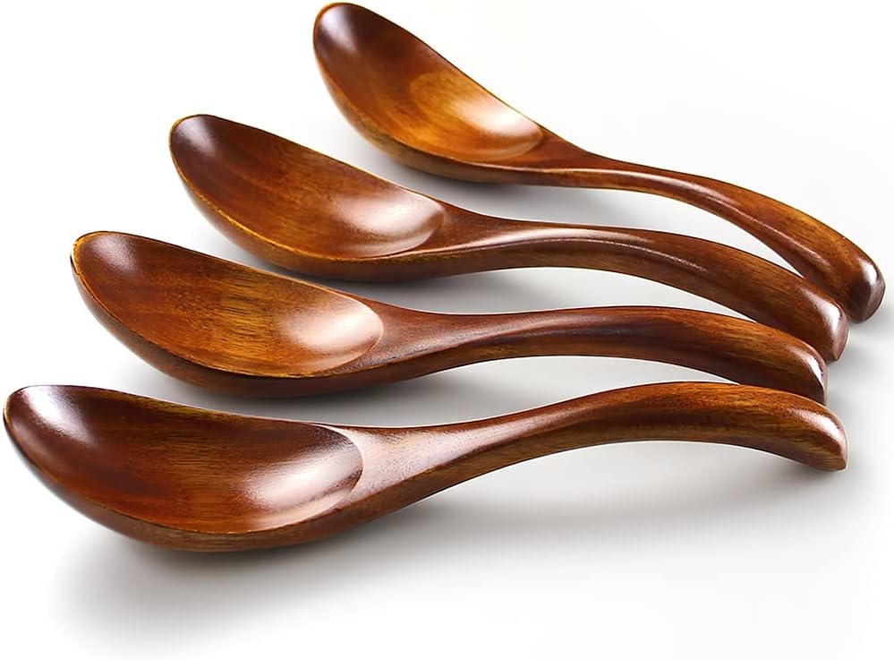 AOOSY Soup Spoons  Wooden Spoons  4 Pieces Japanese Style LightWeight Table Spoon Kitchen Utensil for Adults