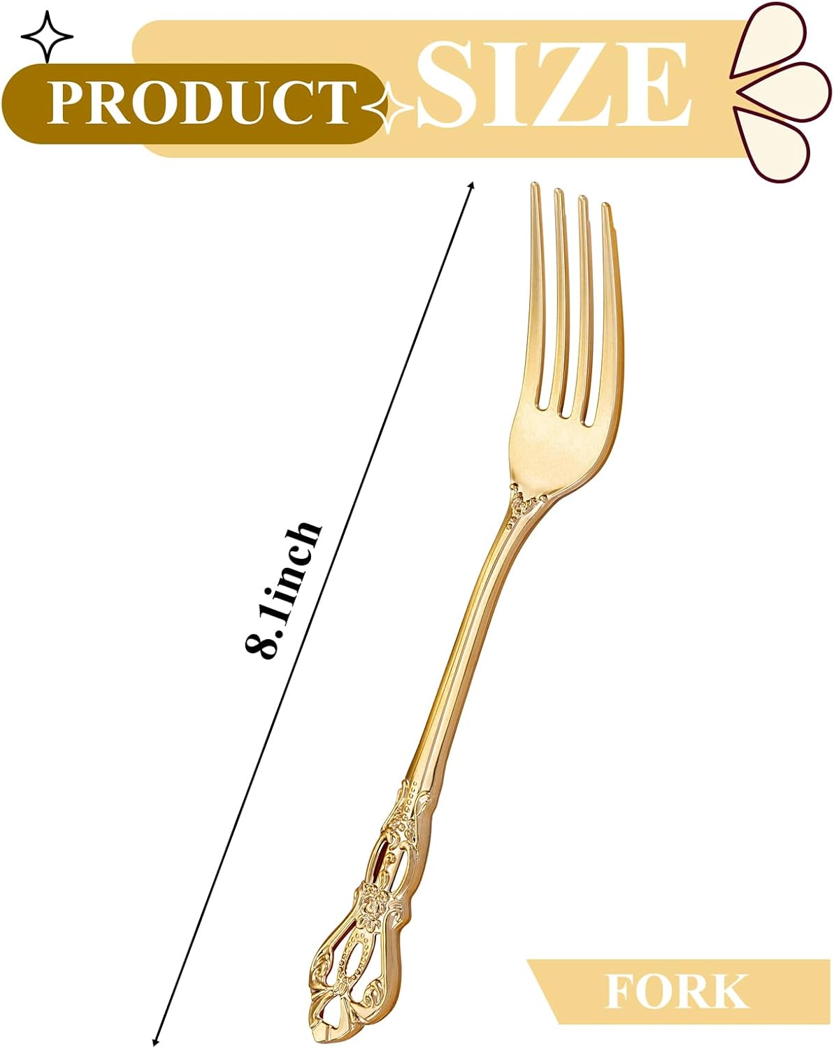 30PCS Gold Plastic Forks - 8.1inch Gold Forks Disposable - Vintage Heavy Duty Dessert Forks - Premium Fancy Plastic Silverware for Parties  Weddings  Dinners and Events