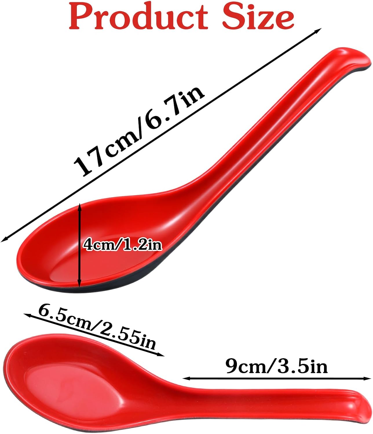 8PCS Asian Soup Spoons with Hook  6.7in Red and Black Chinese Soup Spoons Japanese Ramen Spoon Chinese Wonton Soba Melamine Rice Pho Ramen Noodle Spoon