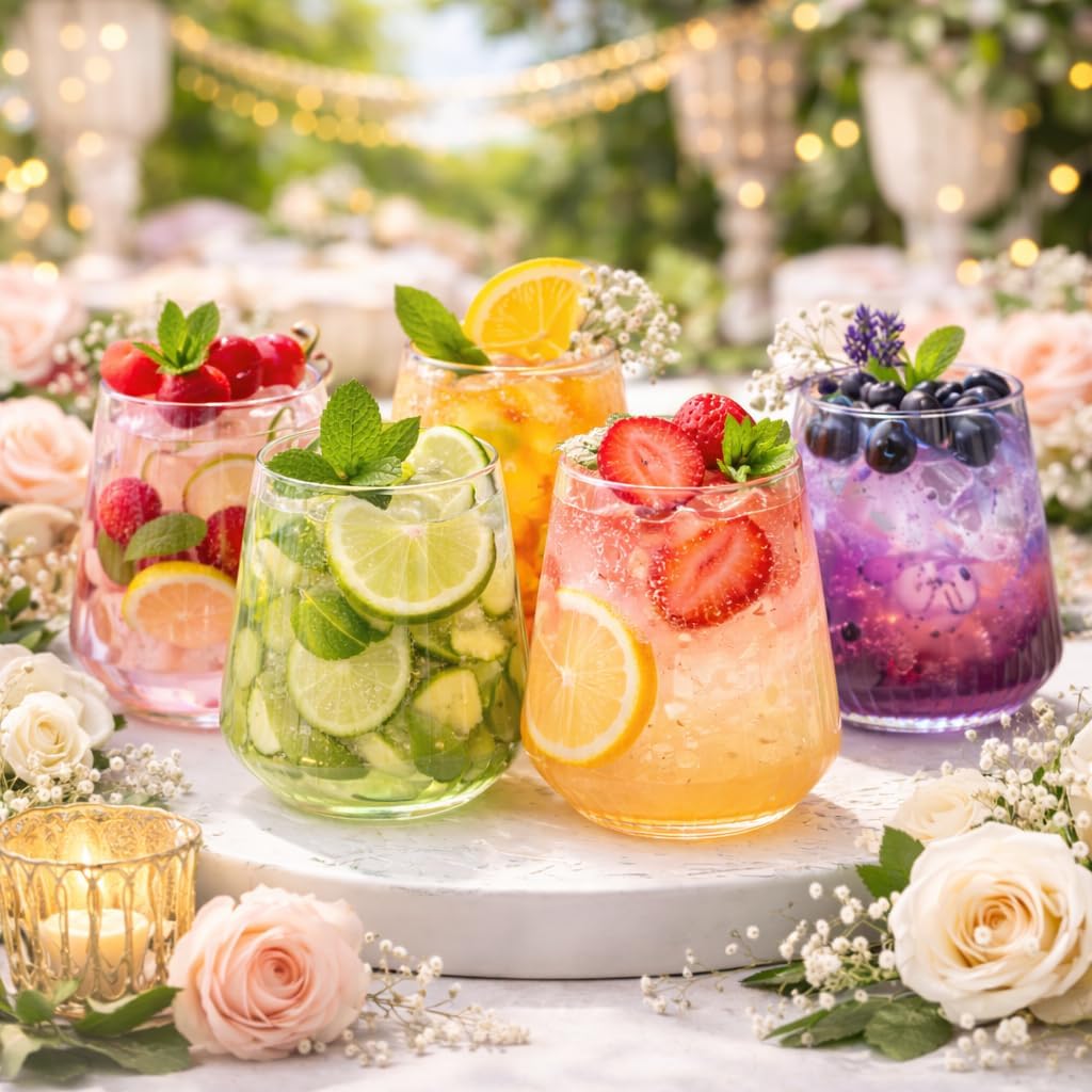 40 count Origami Ripple Unbreakable Stemless Plastic Wine Champagne Whiskey Glasses Elegant Durable Disposable Indoor Outdoor Ideal for Home  Office  Bars  Wedding  Ribbed 12 Ounce Cups (Clear)