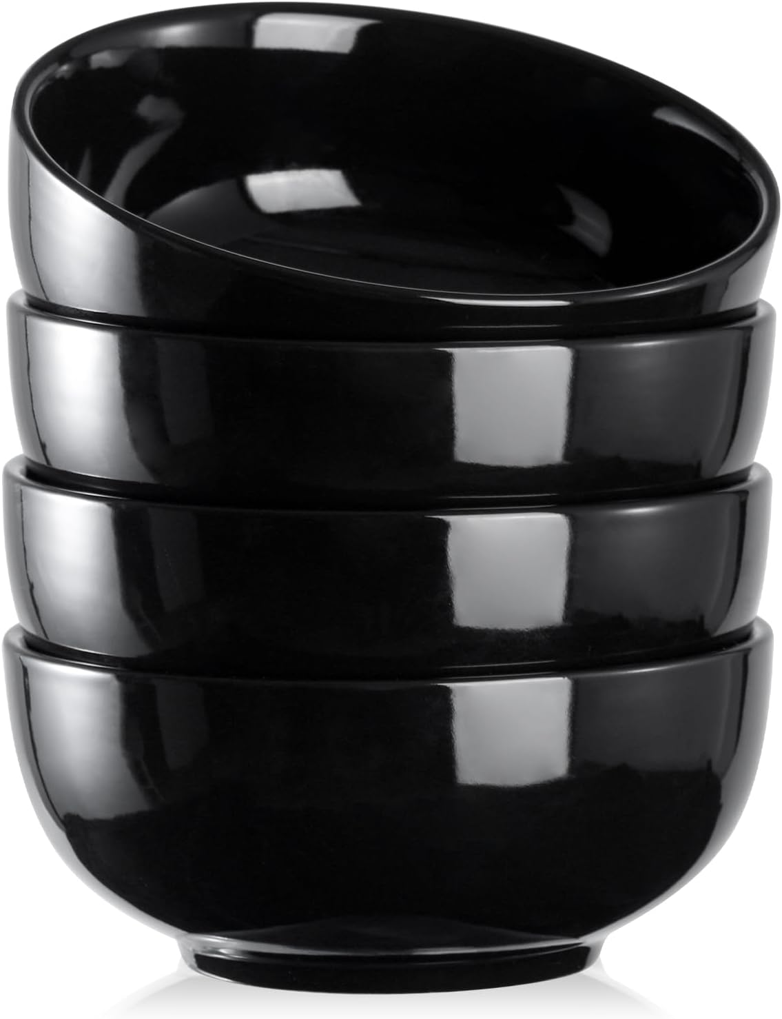 DOWAN 22 OZ Ceramic Soup Bowls & Cereal Bowls - 6" Classic Bowls Set of 4 for Soup  Cereal  Oatmeal  Fruit  Rice - Dishwasher & Microwave Safe (Black)