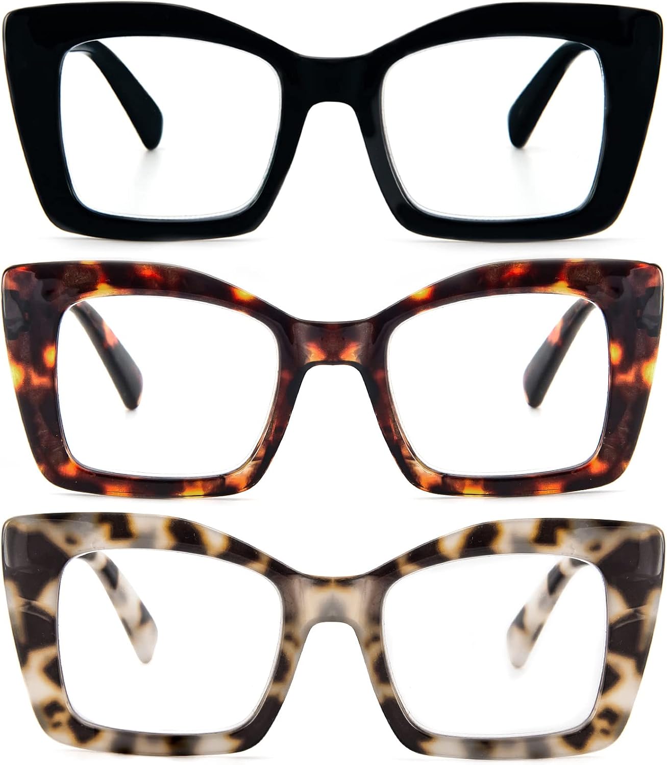 REAVEE Oversized Square Reading Glasses Oprah Style for Women  Blue Light Blocking Large Frame Computer Readers Spring Hinge