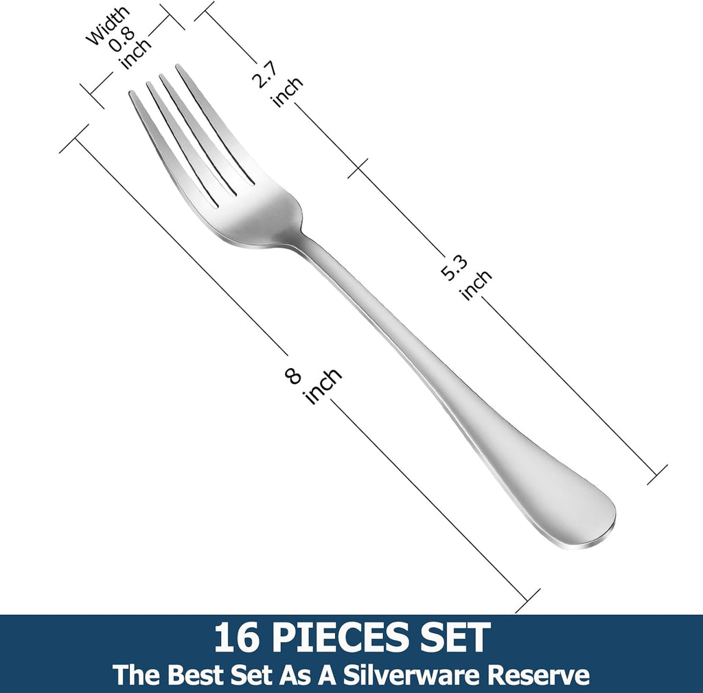 Dinner Forks Set of 16 Top Food Grade Stainless Steel Silverware Forks Table Forks Flatware Forks 8 Inches Mirror Finish & Dishwasher Safe Use for Home Kitchen or Restaurant