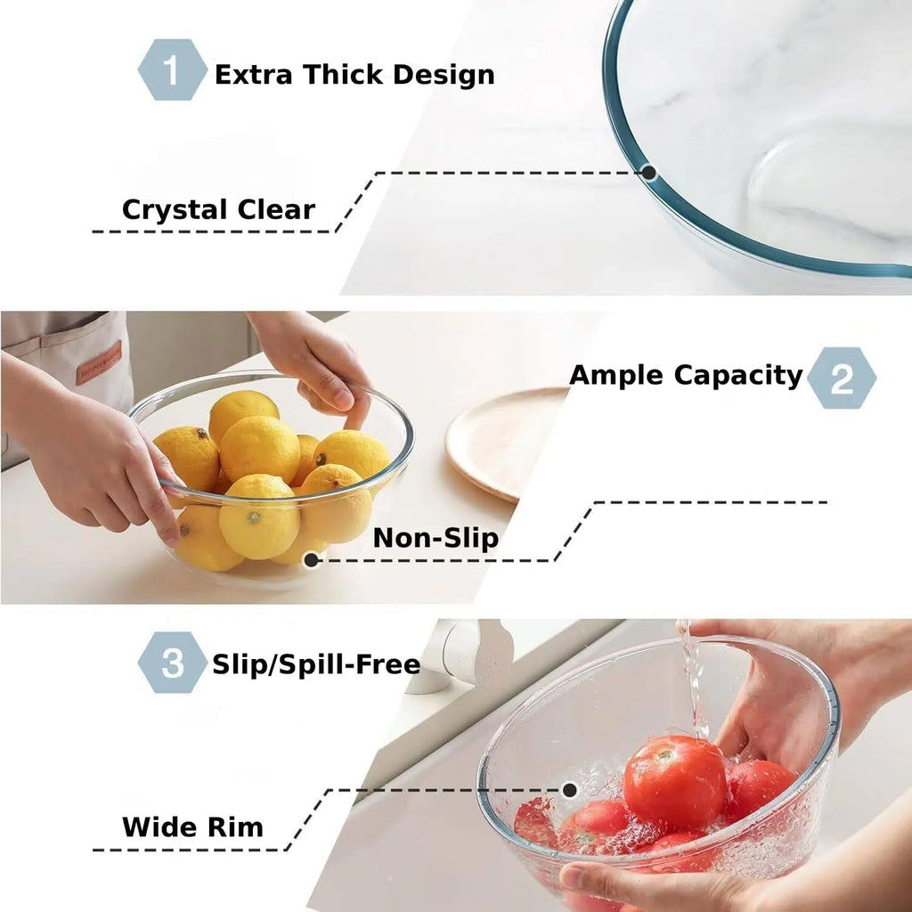 5pc Glass Mixing Bowls Sets (4.65QT  2.80QT  1.64QT  1.16QT  0.85QT)  Glass Nesting Kitchen Thick Bowl for Baking  Cooking Prep  Storage  Large Salad Bowls Sets-Dishwasher Microwave Freezer Safe