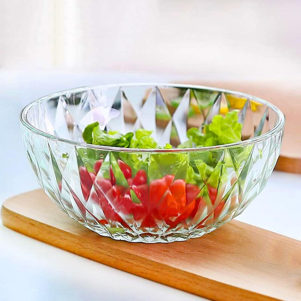 Le'raze Glass Diamond Design Bowl - Decorative Centerpiece for Kitchen & Home Decor  Great for Dining  Living Room  Serving  Salad  Pasta  Candy  Fruit