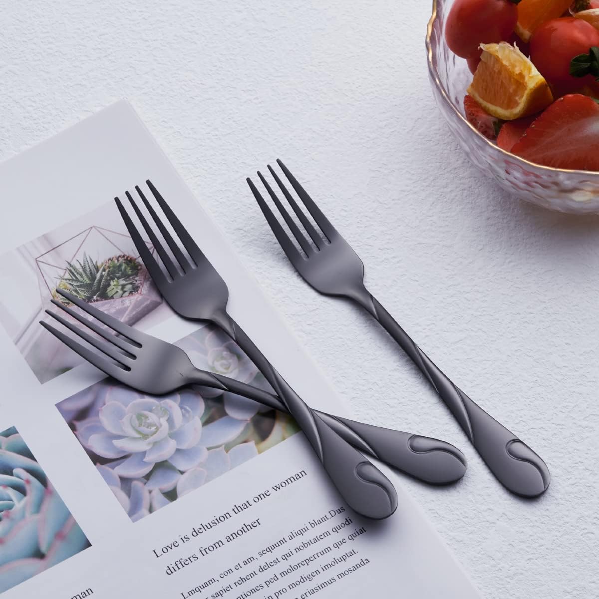 Black Salad Fork Set  Seeshine 6.9-inch Stainless Steel Shiny Black Metal Dessert Fork  Small Cake Fork  Set of 6