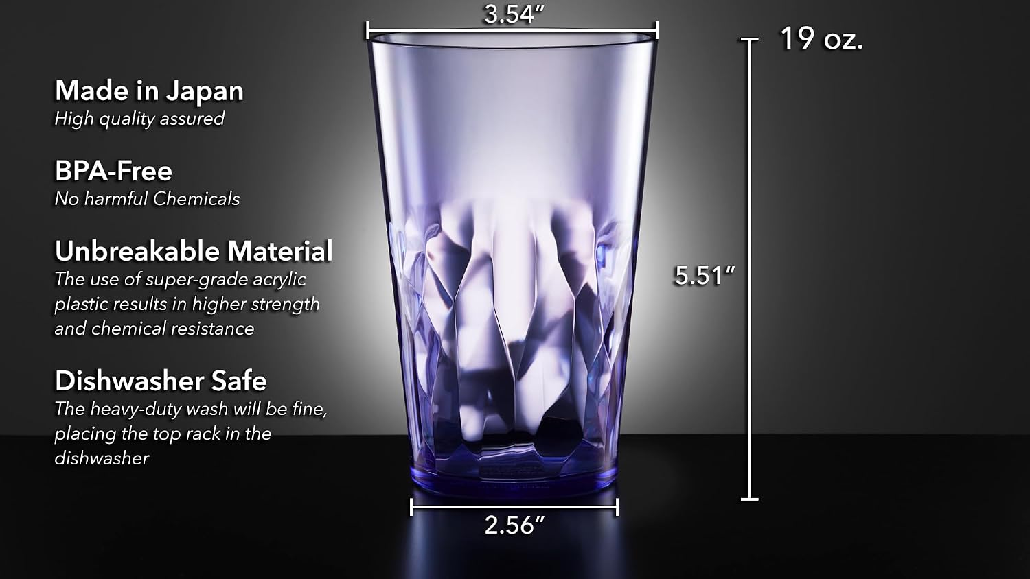 SCANDINOVIA - 19oz Unbreakable Premium Drinking Glasses Set of 6 - Super Grade Acrylic Plastic - Perfect for Gifts - Dishwasher Safe - Stackable - Drinkware Cups Reusable Water Tumbler
