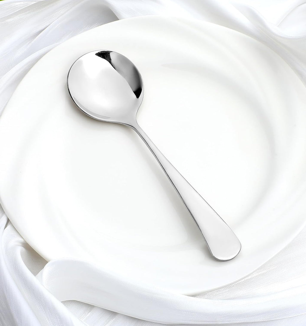 Soup Spoons Stainless Steel  4 Pcs Cereal Spoons  Heavy Duty Round Soup Spoon for Restaurant  Home & Catering  Dishwasher Safe (Silver)