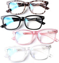 Henotin 4-Pack Blue Light Blocking Reading Glasses Women Men Spring Hinge Computer Readers Anti UV Ray Square Nerd Eyeglasses (Mixed Color  0.00  Diopters)