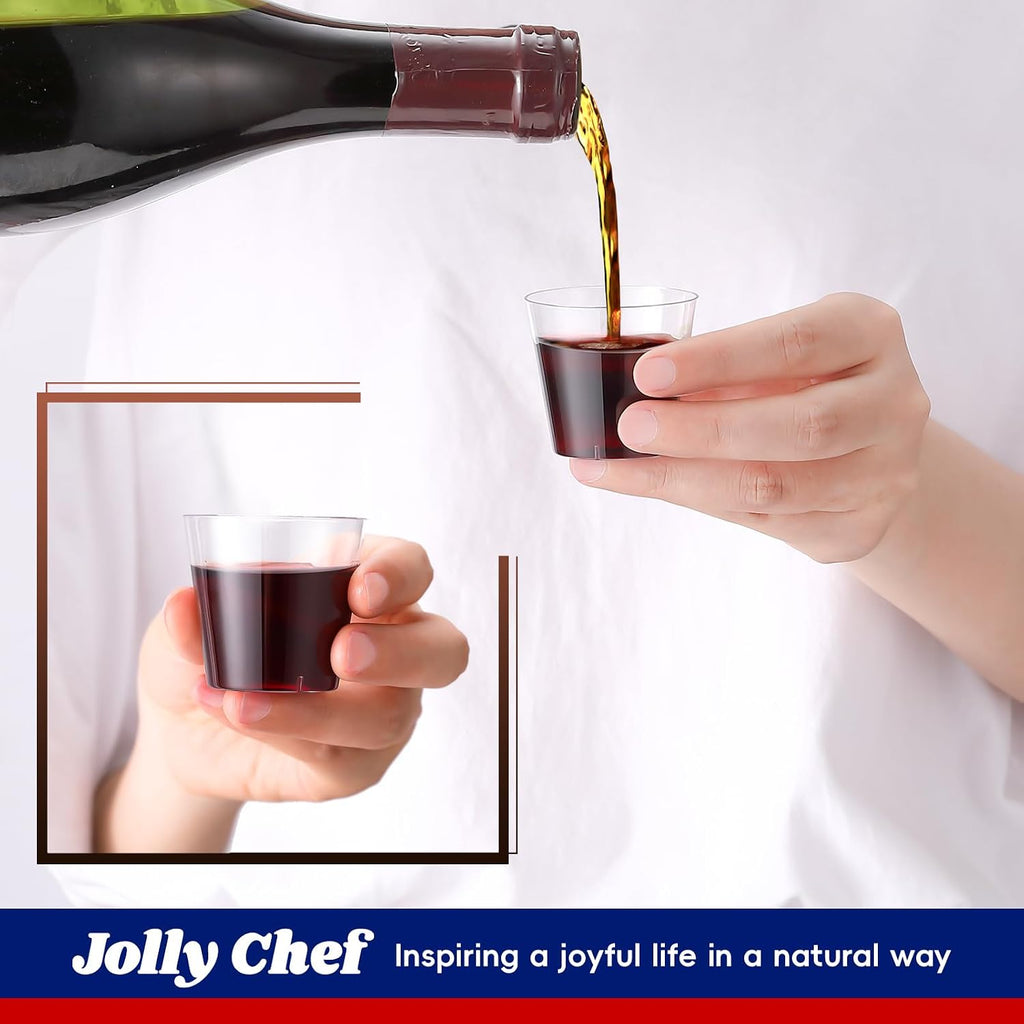 JOLLY CHEF 1000 Pack Plastic Shot Glasses 1 oz Disposable Cups 1 Ounce Tasting Cups Ideal for Whiskey  Wine Tasting Food Samples