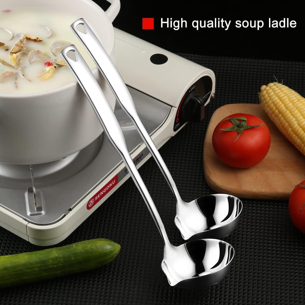 Kitchen Soup Ladle 304 Stainless Steel Punch Metal Luminous Ladell Spoons With Pour Spout Gravy Ladles for Serving Cooking Canning 11.8 inch
