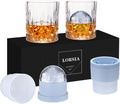Whiskey Rocks Glass  Set of 4 (2 Crystal Bourbon Glasses  2 Round Big Ice Ball Molds) In Gift Box - 10 Oz Old Fashioned Glasses for Scotch Cocktail Rum Cognac Vodka Liquor  Unique Gifts for Men