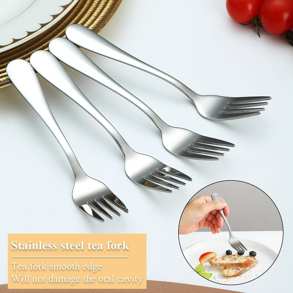 Evanda Dessert Forks Set of 12 Pack  5.62" Stainless Steel Pastry Fork  Appetizer Fork for Fruit  Cake  Cheese  Party Trips  Cafes  Restaurants  Easy To Clean  Dishwasher Safe