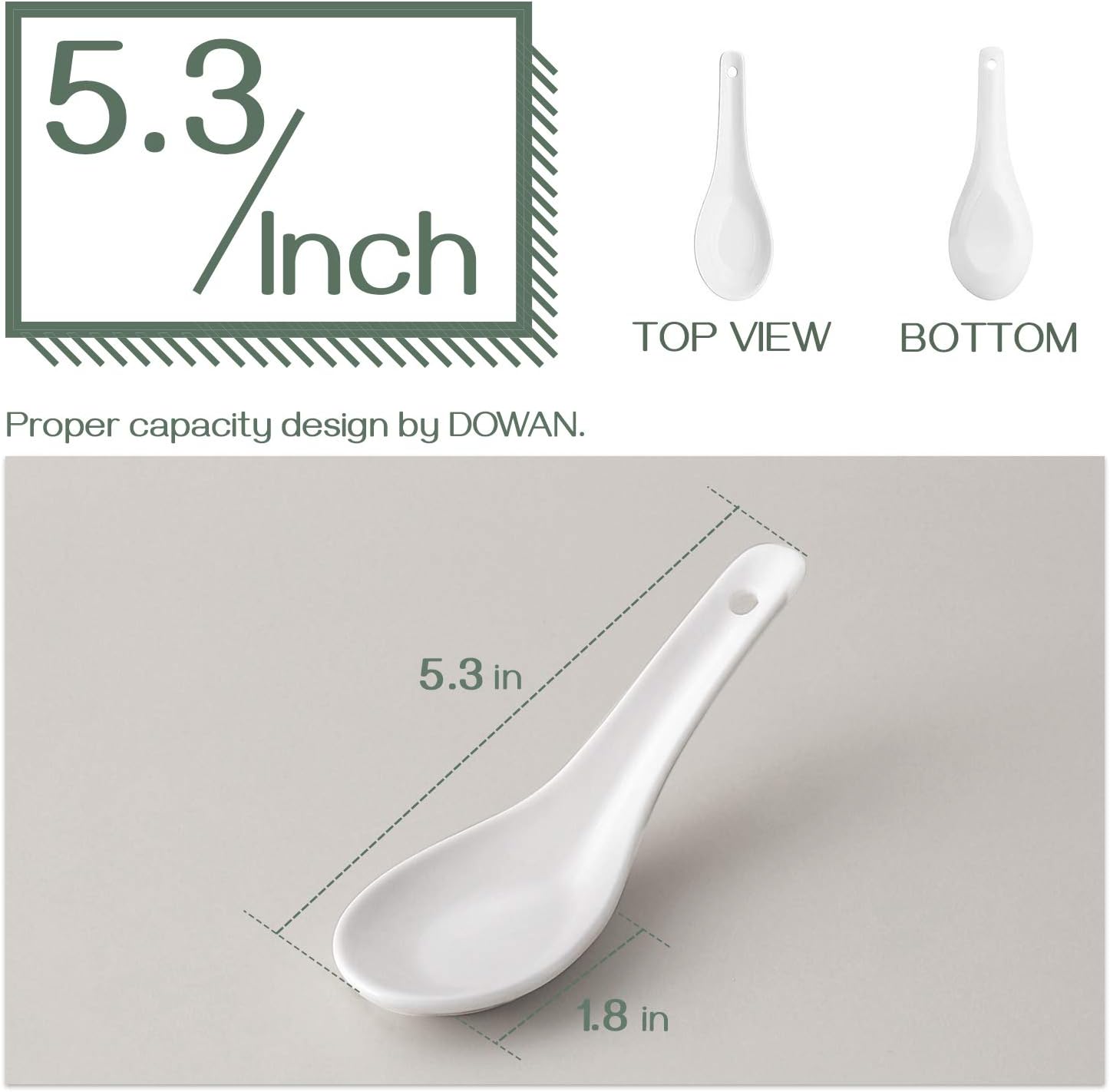 DOWAN Soup Spoons  Ceramic Asian Soup Spoons  White Japanese Spoon Large for Ramen Pho Wonton Dumpling Miso  Deep Oval Hook Design  Set of 12 (12  Soft White)