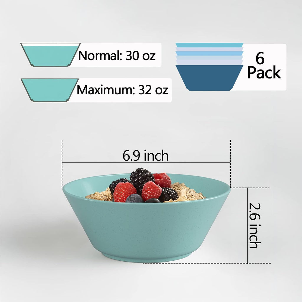 32 Ounce Cereal Bowls  Unbreakable Wheat Straw Fiber Bowl  Lightweight Kitchen Bowls Microwave & Dishwasher Safe BPA Free Bowls  E-Co Friendly Bowls Set for Cereal  Salad Oatmeal  Soup Snacks -6 Color