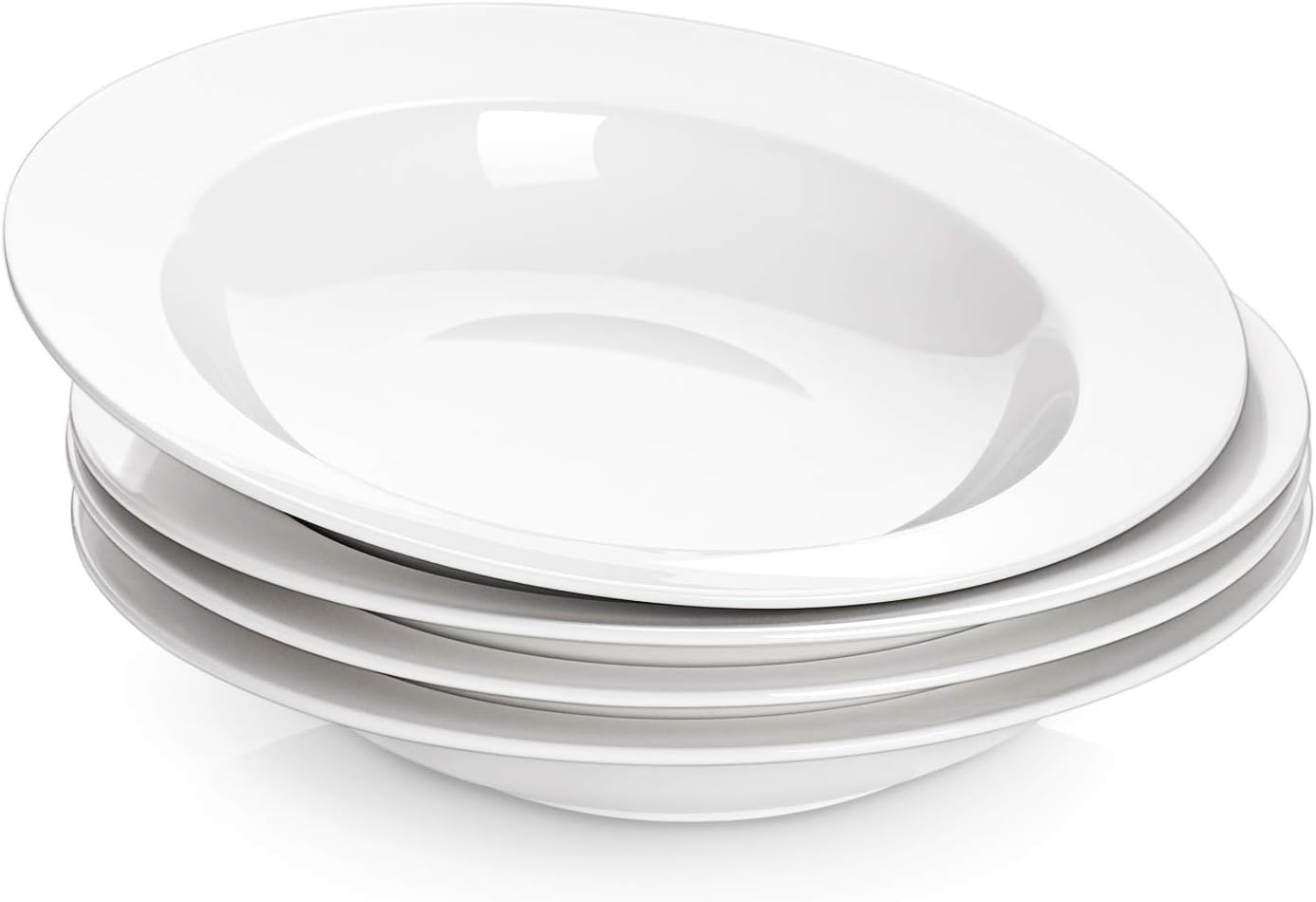 DOWAN Soup and Pasta Bowls Set of 4  White Porcelain Wide Rim Salad Plates  20 Ounces  Microwave & Dishwasher Safe