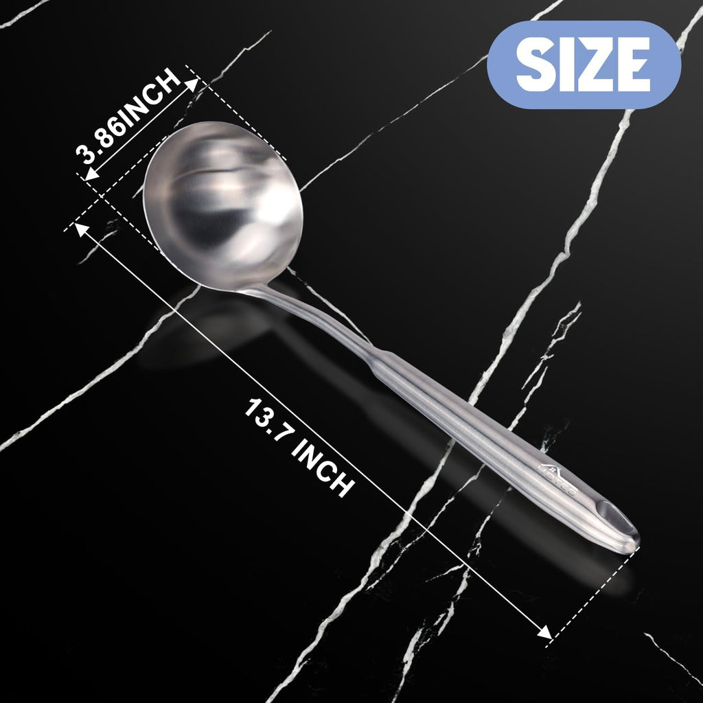 HOTEC Stainless Steel Soup Ladle Spoon 13.7" – Kitchen Ladle for Cooking and Serving  One-Piece 304 Stainless Steel Serving Spoon for Soup  Stew  Gravy  Broth