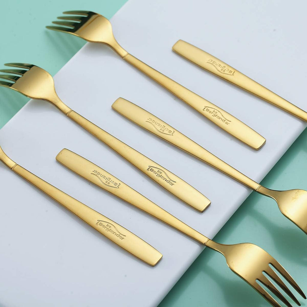 Berglander Gold Tea Fork  Stainless Steel Cake Fork Dessert Fork With Titanium Gold Plating 6.5 Inches Forks Pack of 6