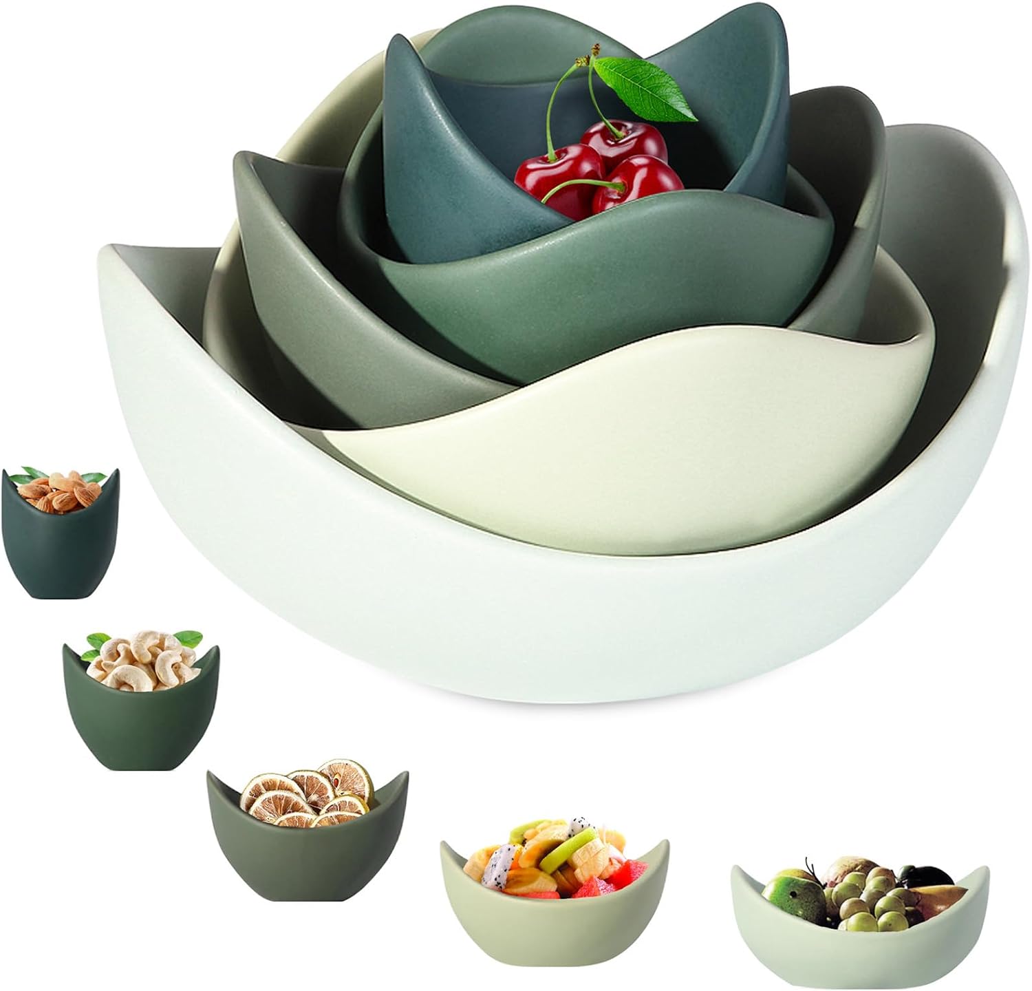 Notakia Salad Decorative Bowls Lotus Shaped Pasta Bowls Dishwasher Safe  Unique Angled Ceramic Bowls for Salad  Pasta  Soup  Rice  Prep  Ideal for Restaurant (Green)