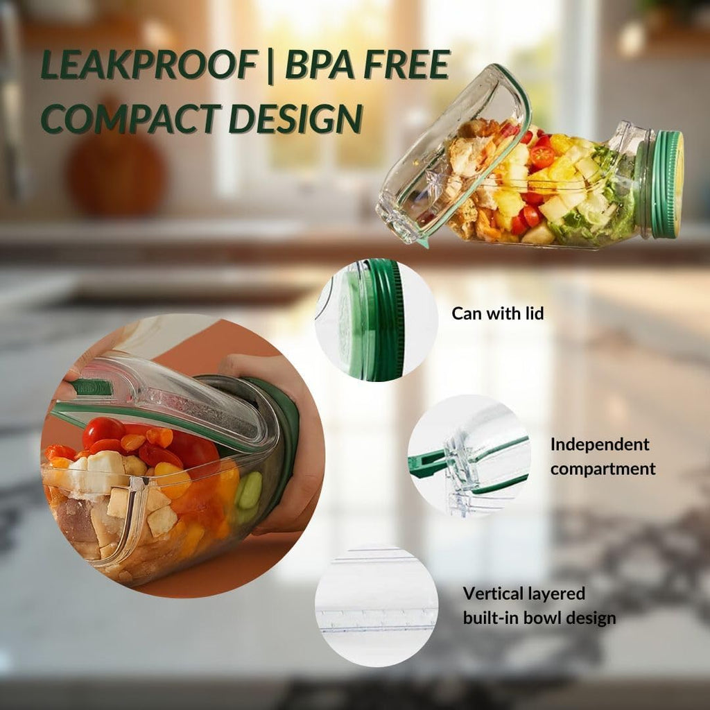 6-in-1 Salad Lunch Kit with Side-Opening Jar – Leakproof BPA-Free Container with Dressing Cup  Reusable Fork & Spoon for Healthy Lunches On-the-Go