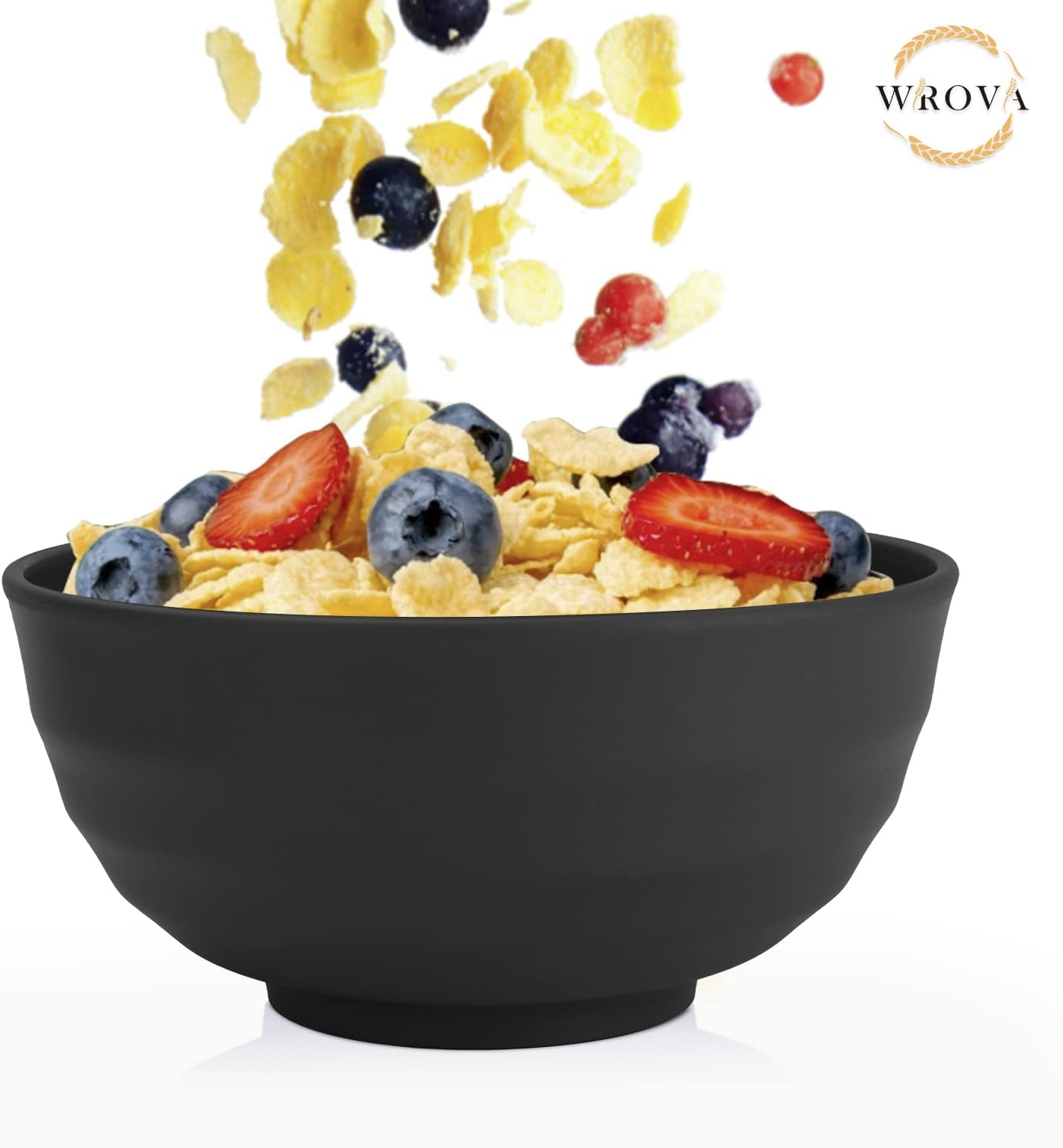 Wrova Wheat Straw Bowls Set 60 OZ Unbreakable Large Cereal Bowls Set of 6 Microwave and Dishwasher Safe Bowls Big Bowls for Camping and Picnic BPA Free Soup Bowl for Serving Oatmeal and Salad. Black