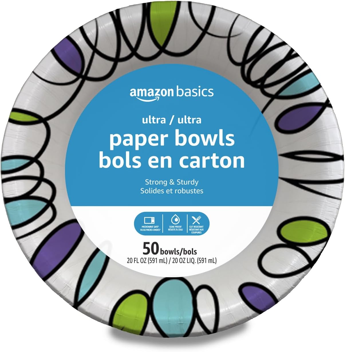 Amazon Basics Ultra Paper Bowls  20 Oz  Disposable  50 Count  White (1 pack of 50)