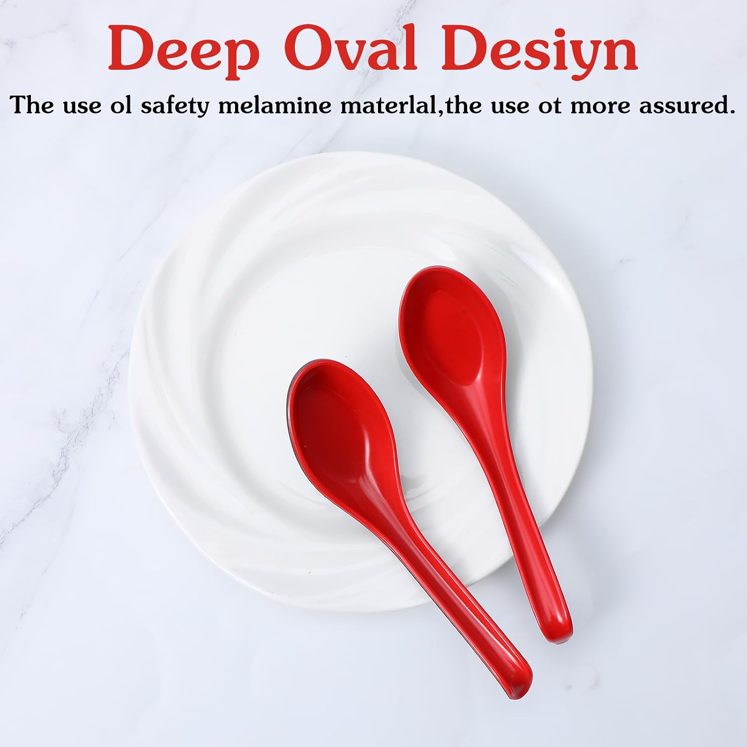 8PCS Asian Soup Spoons with Hook  6.7in Red and Black Chinese Soup Spoons Japanese Ramen Spoon Chinese Wonton Soba Melamine Rice Pho Ramen Noodle Spoon