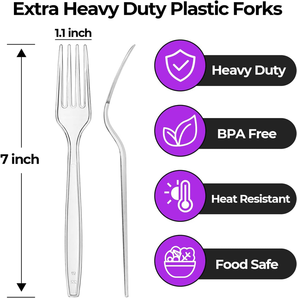 [400 Count] Heavy Duty Clear Plastic Forks Disposable Plastic Fork Bulk Utensils Reusable Cutlery Set Thick Plasticware Silverware for Party Every Day Use Picnic Camping Wedding Barbecues