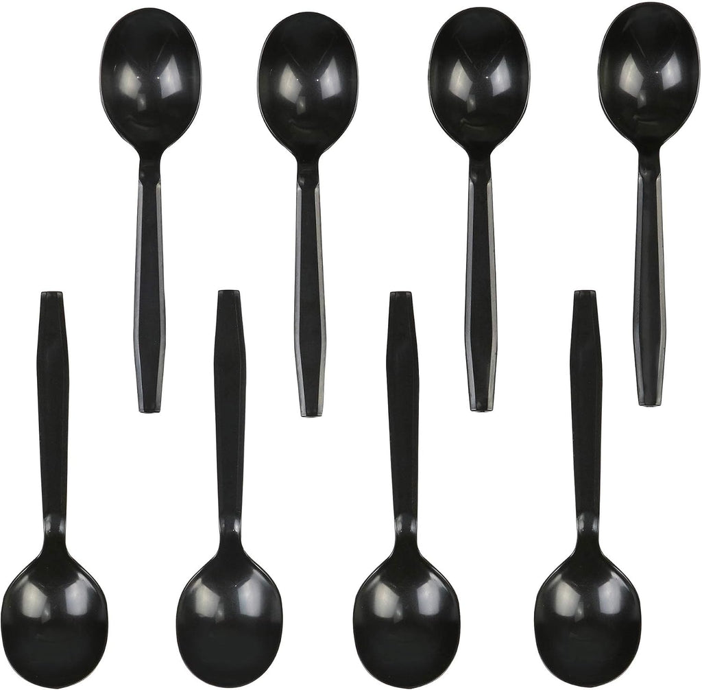 HeavyWeight Disposable Plastic Cutlery (Soup Spoons - Black  100)
