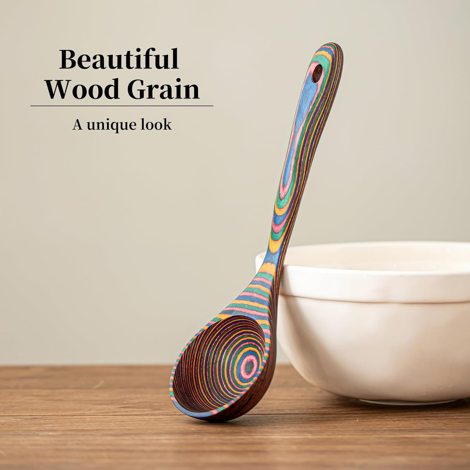 Gudamaye Pakkawood Rainbow Deep Soup Ladles Pakkawood Ladle 10.6 inch Big Soup Ladle for Cooking Deep Ladle Spoons Wood Ladle  Wood Kitchen Utensils Set  Wooden Spoons for Cooking