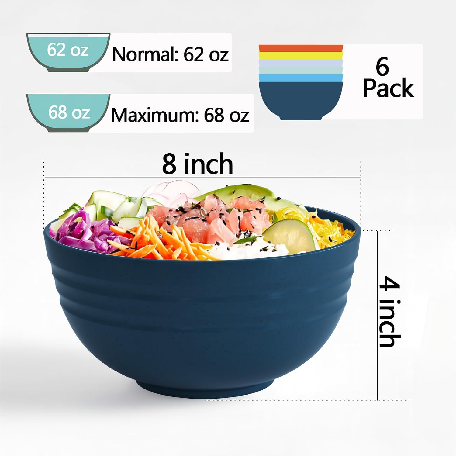 Homestockplus [Set of 6] 68 Oz Salad Bowls Large Serving Bowls Unbreakable Ramen Bowl for Salad  Soup  Ramen  Noodle  Oatmeal  Snack Apply to Kitchen  Freezer Dishwasher & Microwave Safe