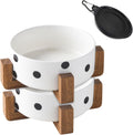 Petygooing Ceramic Dog Bowl Set with Stand  Small Pet Bowls  Anti-Slip Cat & Dog Food and Water Bowl Set (13.5OZ/5.1 in) Black Dot